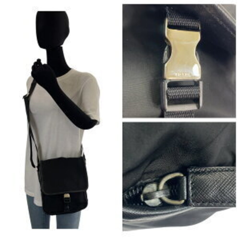 Prada logo triangular Nylon crossbody bag plate black shoulder messenger Tessuto - Picture 8 of 10